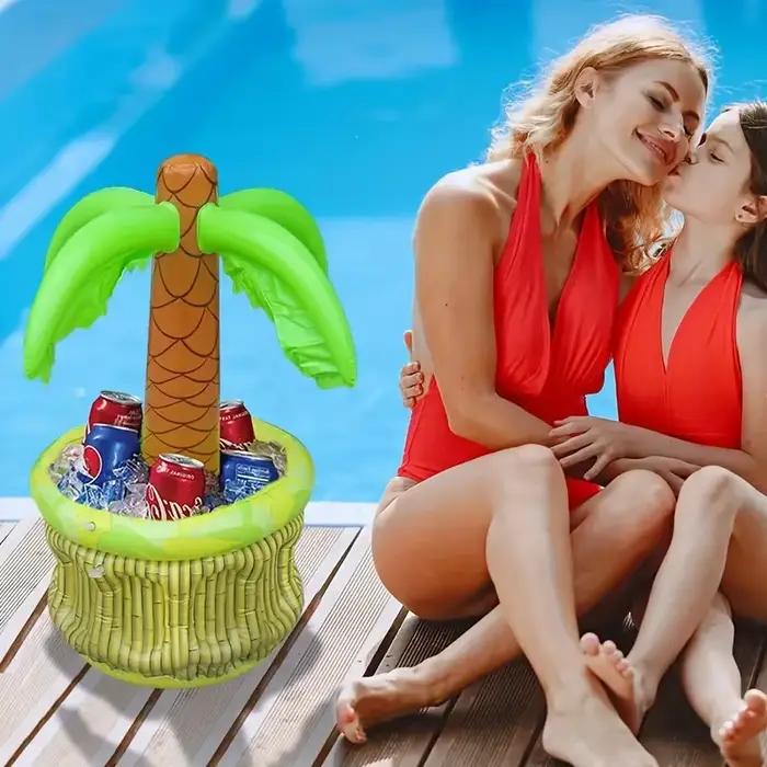 Refroidisseur gonflable de palmier de tigre d'eau, seau de boisson de fête de piscine tropicale en PVC, plateau de nourriture et de boisson de coquin en plein air
