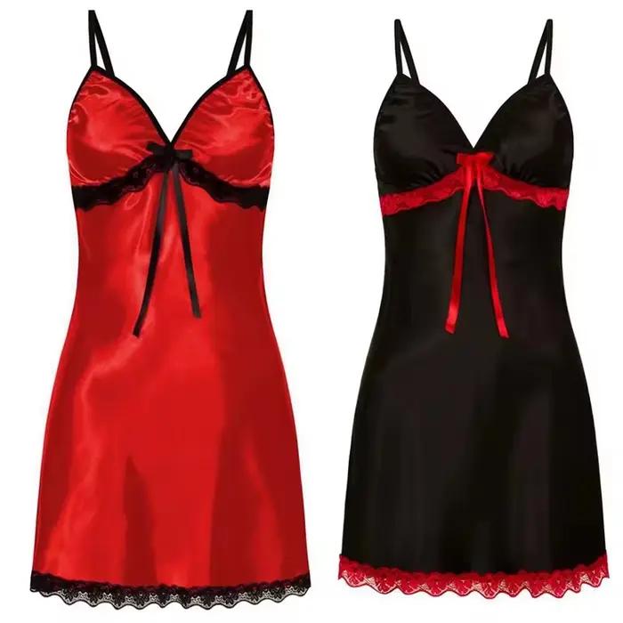 Femmes sexy pyjamas grande taille dentelle jarretelle chemise de nuit sans manches pyjamas col en v pyjamas multicolore en option chemise de nuit