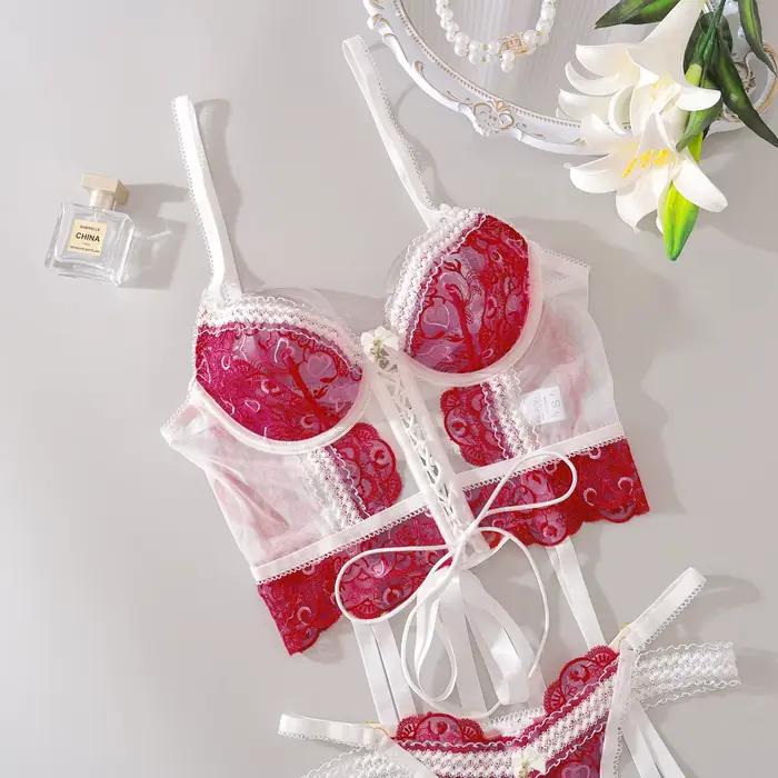 Ellolace fantaisie audacieux Lingerie femme délicate luxe intime à lacets dentelle jeunesse Sexy tenues coeur Valentine ensembles exotiques