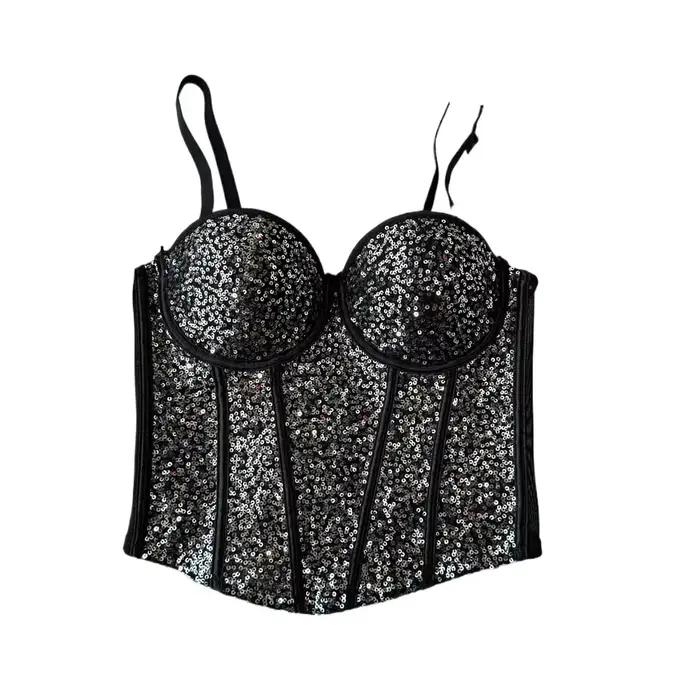 Foamlina-Soutien-Gorge Corset à Paillettes avec Coussretours pour Femme, Seins Exposés, Non-ald, Serré, ixde Mariage, Boîte de Nuit, Bal, Rotterdam Kly