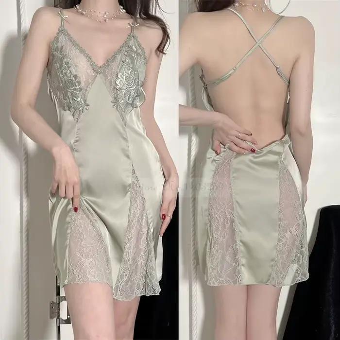 Robe de nuit brodée Sexy pour femmes, ensemble de vêtements de nuit, Patchwork dentelle, rayonne, peignoir décontracté pour la maison, été