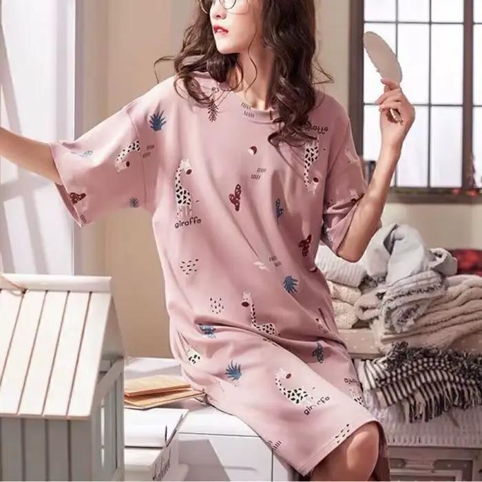 Robe de nuit pour femmes, nouvelle mode, vêtements de nuit, dessin animé, manches courtes, pyjama imprimé, 2024