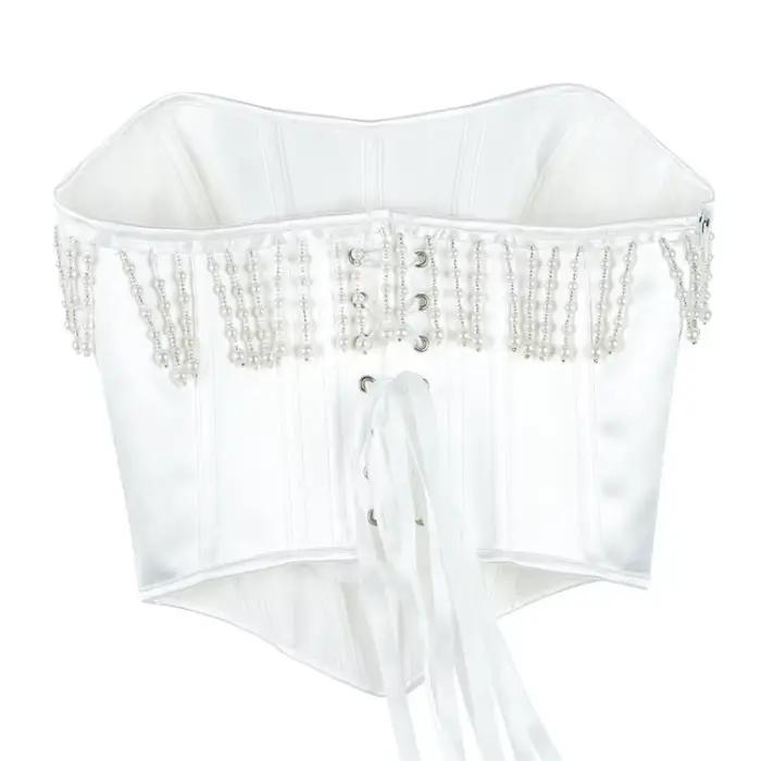 Corset en perles blanches, vêtement court, Noble et élégant, Style princesse, à chevrons, vêtements courts, haut de taille pour fête de mariage