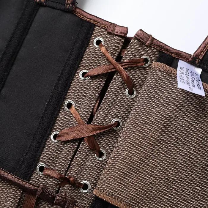 Corset vintage marron sous-poitrine à lacets pour femme, style rétro Cottagecore Steampunk