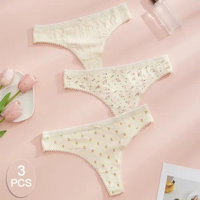3 pièces mode mignon imprimé culottes pour femmes tongs coton printemps été doux lingeries Sexy nœud chaud femmes string