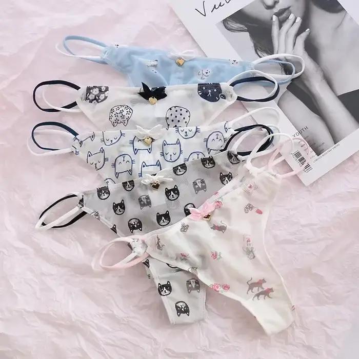 Culotte Sexy transparente taille basse, sous-vêtements sans couture pour femmes et filles mignonnes, Lingerie en maille, tongs érotiques, nouvelle collection 2024
