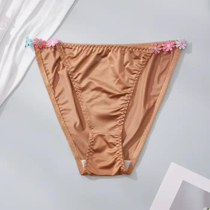 Culottes en satin de soie taille basse respirantes à motif floral avec entrejambe en coton pour femme – Cadeau idéal