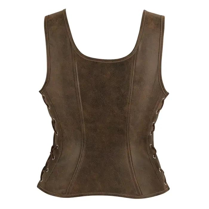 Gilet Corset Marron Style Vintage Steampunk pour Femme, Haut Médiéval Renaissance à Lacets