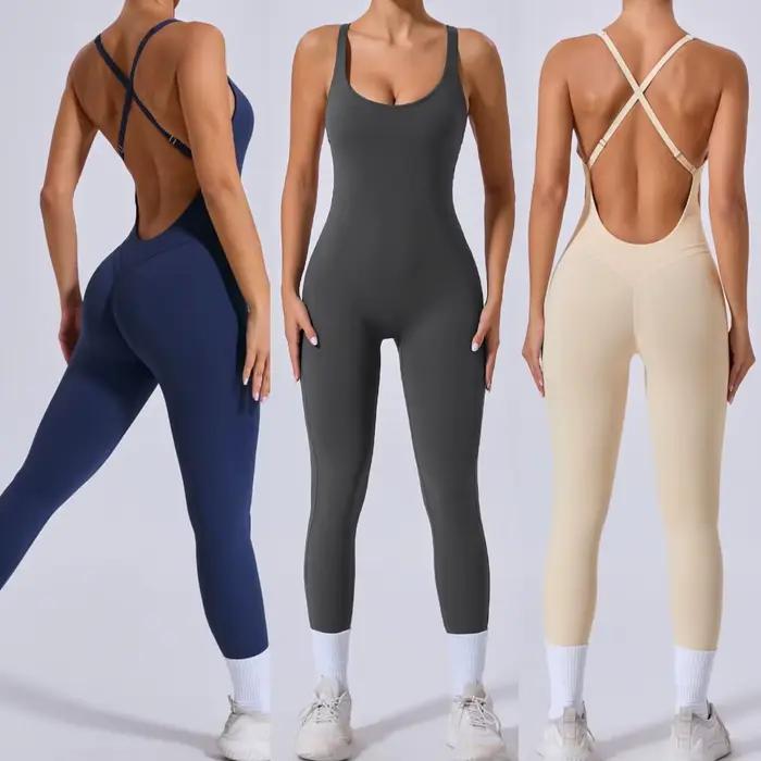 Combinaison une pièce à dos croisé pour femmes, ensemble d'entraînement, de fitness, de yoga, vêtements de sport avec vêtements de sport standard