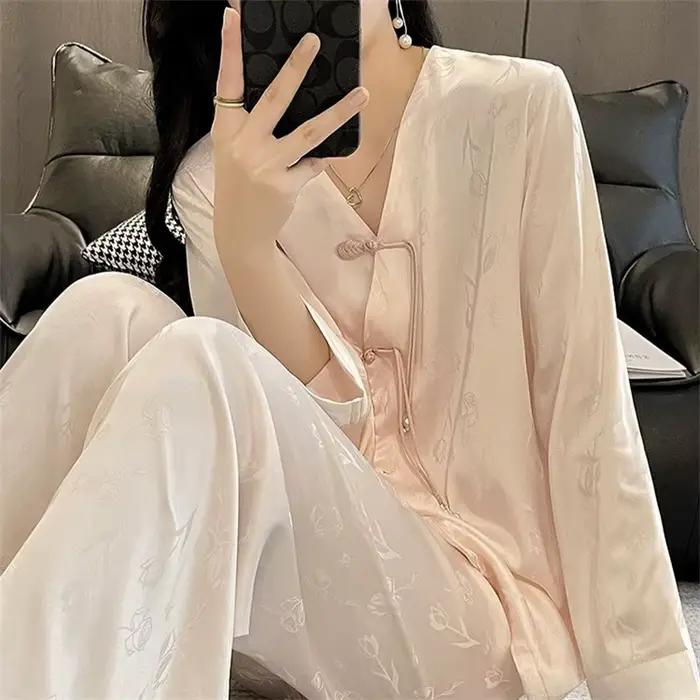Pijama Feminino mode nouveau soie Satin ensemble de vêtements de nuit Style Vintage maison vêtements automne hiver Pyjamas pour femmes vêtements de nuit