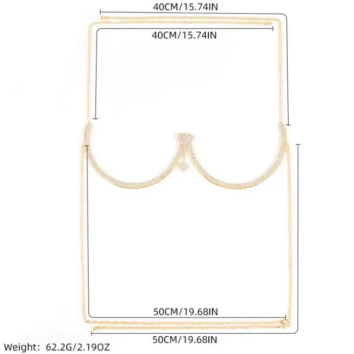 Soutien-gorge de luxe en forme de cœur, Support de poitrine, chaîne de corps, pompon floral, chaîne de poitrine, bijoux en strass, chaîne de poitrine, robe coupe basse