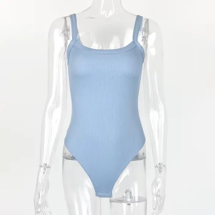 Sangle solide moulante Sexy corps décontracté basique blanc été Body haut pour femme sans manches pure Body combinaison mince