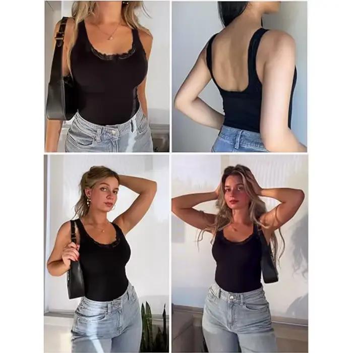 GUUDIA débardeur body dentelle col carré Shapewear body débardeur body contrôle du ventre string Cami body hauts large sangle