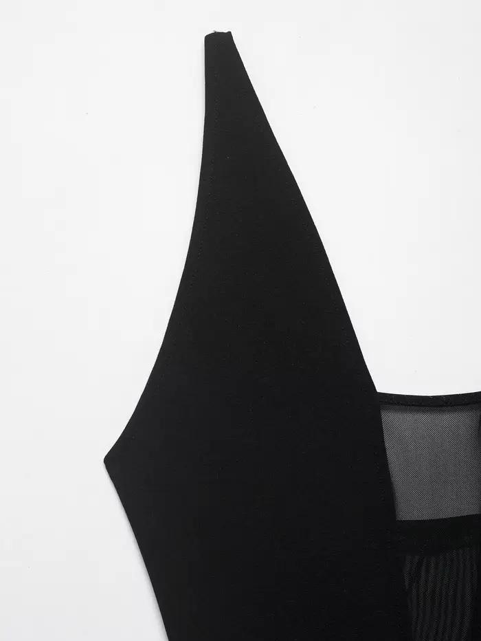 Combinaison noire transparente à col en V BSAY, nouvelle collection été, sexy, ajustée, pour soirée en boîte de nuit, streetwear chic, hauts pour femmes, Mujer