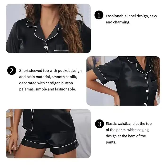 Ensemble de vêtements de nuit deux pièces pour femmes, vêtements de nuit confortables, vêtements de détente décontractés, vêtements de nuit monochromes, pyjamas, boutons Y, fjSolid