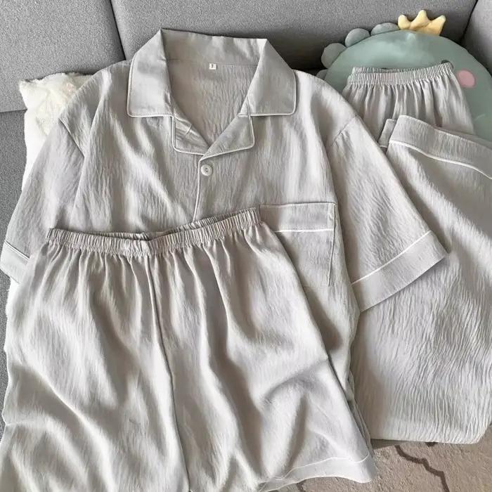Pyjama d'été pour homme à manches courtes : Ensemble 3 pièces simple, uni, de haute qualité, style vêtement d'extérieur ; Pyjama jeunesse printemps/été