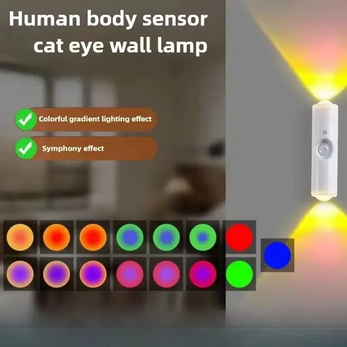 Lampe de nuit magnétique à détecteur de mouvement, lumière murale intelligente RGB à double tête, projecteur rechargeable pour chambre à coucher, placard, jardin, décoration de pièce