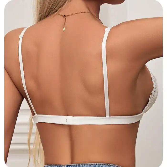 Bralette en dentelle florale à double bretelle et col en V pour femme, bord festonné, soutien-gorge sans armatures, lingerie sexy, fermeture à crochet au dos, intimes quotidiens S-L