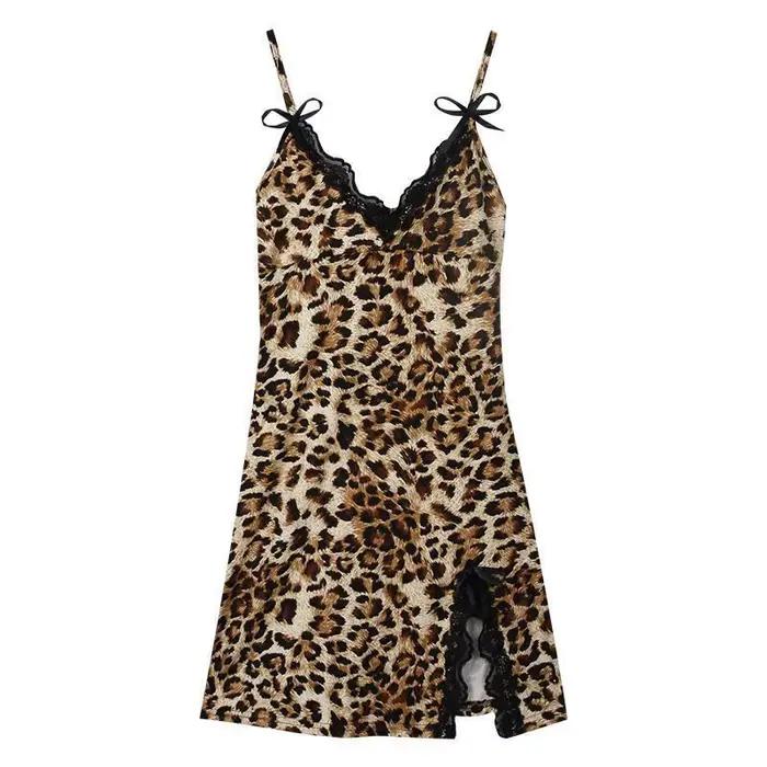 Nouvelle nuisette sexy à imprimé léopard, lingerie érotique, allure passionnée, dentelle, nœud, ensemble de séduction pour le lit, lingerie sexy pour femmes