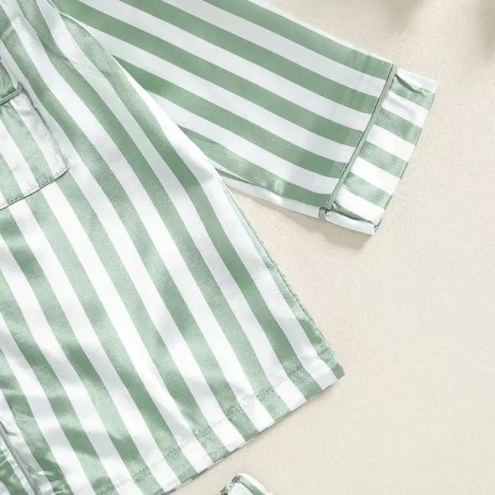 Ensemble de pyjamas en satin pour enfants, vêtements de nuit moulants, chemises à manches longues imprimées à rayures, pantalons longs en Y, salon, automne, filles, garçons, 2 pièces