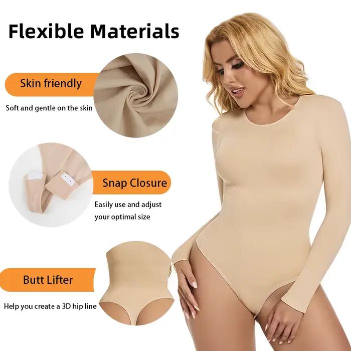 Femmes corps complet Shaper à manches longues col rond Shapewear minceur respirant Body ventre contrôle taille formateur Corset