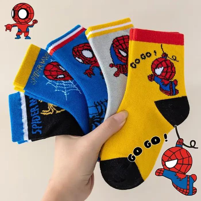 5 paires de chaussettes Spiderman pour enfants, chaussettes douces Kawaii, chaussettes Anime pour enfants, chaussettes pour garçons, chaussettes mi-hautes, chaussettes de dessin animé pour bébés de 1