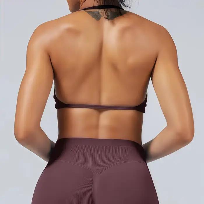 HISTELLO Impacts Soutien-gorge de sport à bretelles fines pour femme, maintien élevé, sans couture, effet push-up froncé, pour l'entraînement et le yoga
