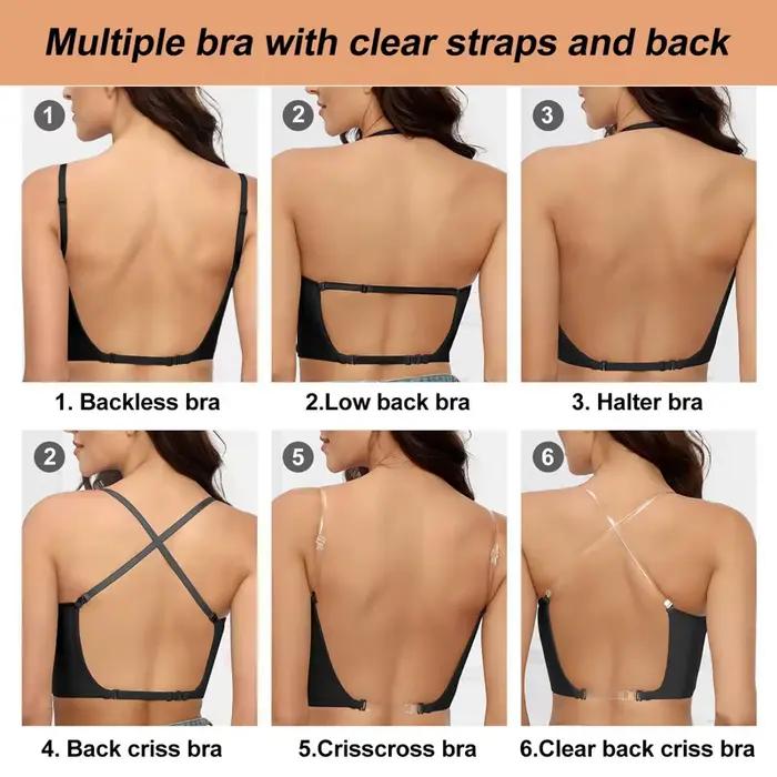 Soutien-Gorge Invisible avec Bretelles Transparentes pour Femme, Sous-Vêtement Sexy à Décolmétrage Plongeant en U Profond, Haut Dos aux, Lingerie de Mariage, Push Up